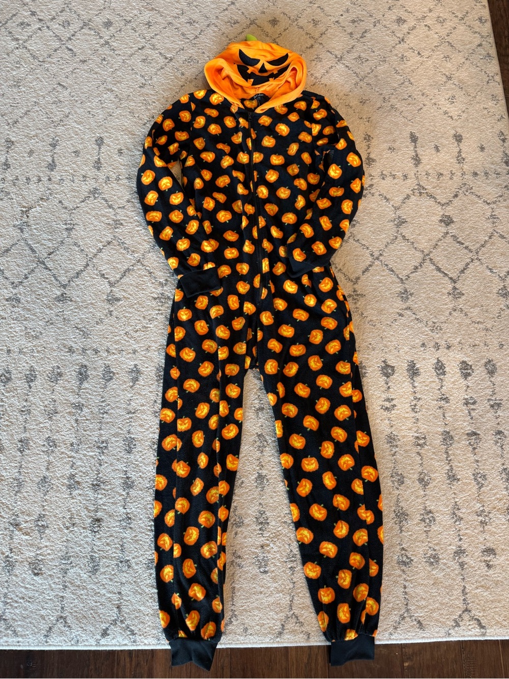 Just Love Orange & Black Pumpkin Print Hooded Onesie
